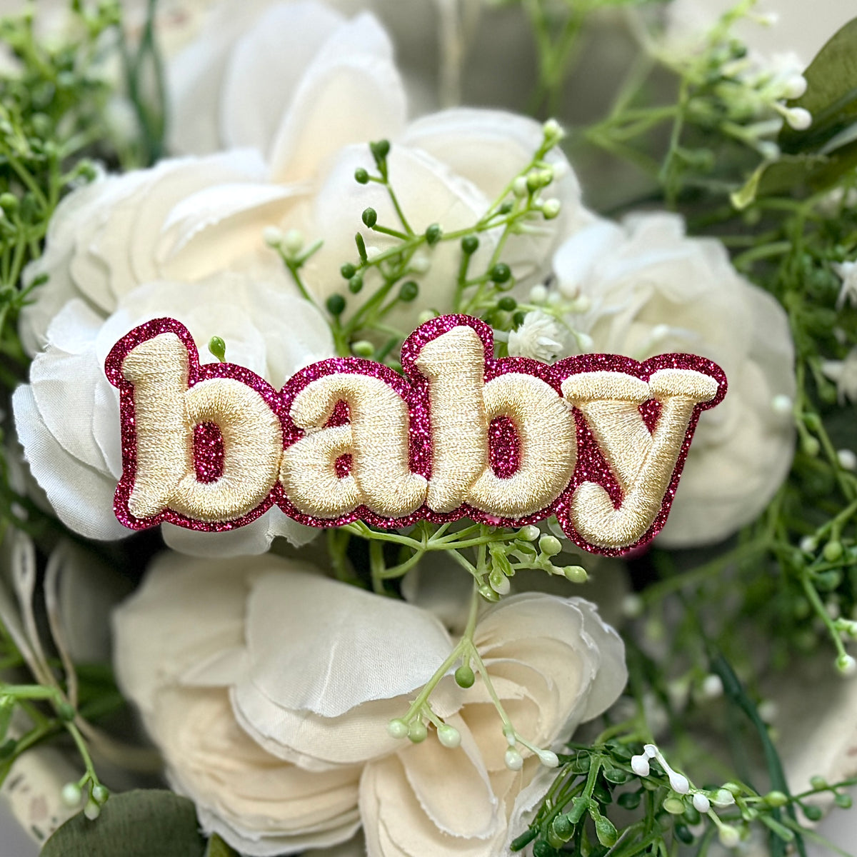 Pink & Yellow Glitter Baby Iron on Patch