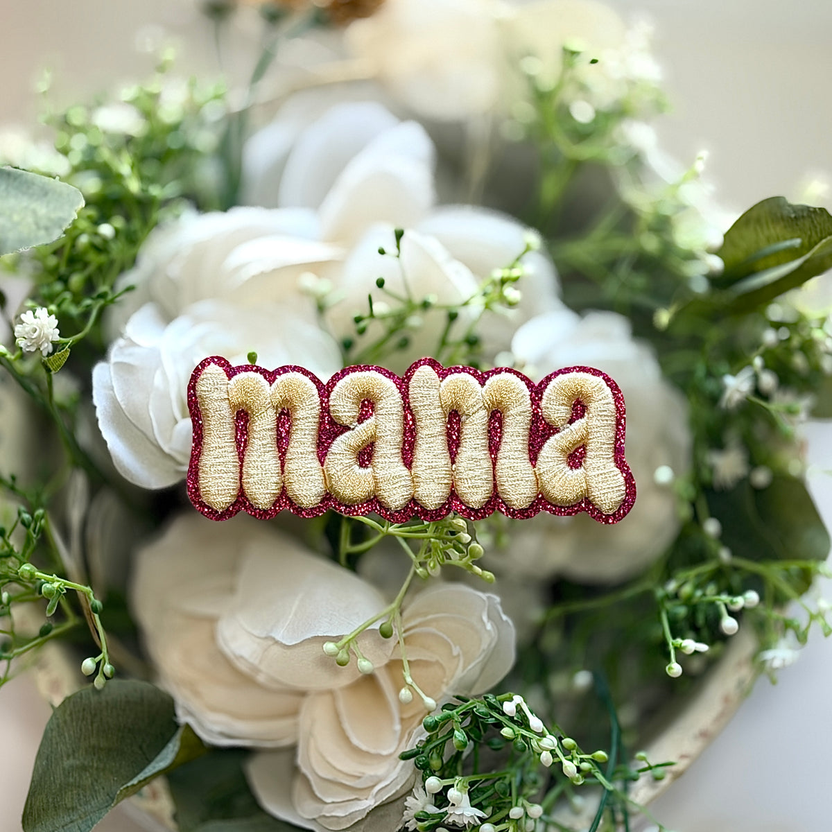 Pink & Yellow Glitter Mama Iron on Patch