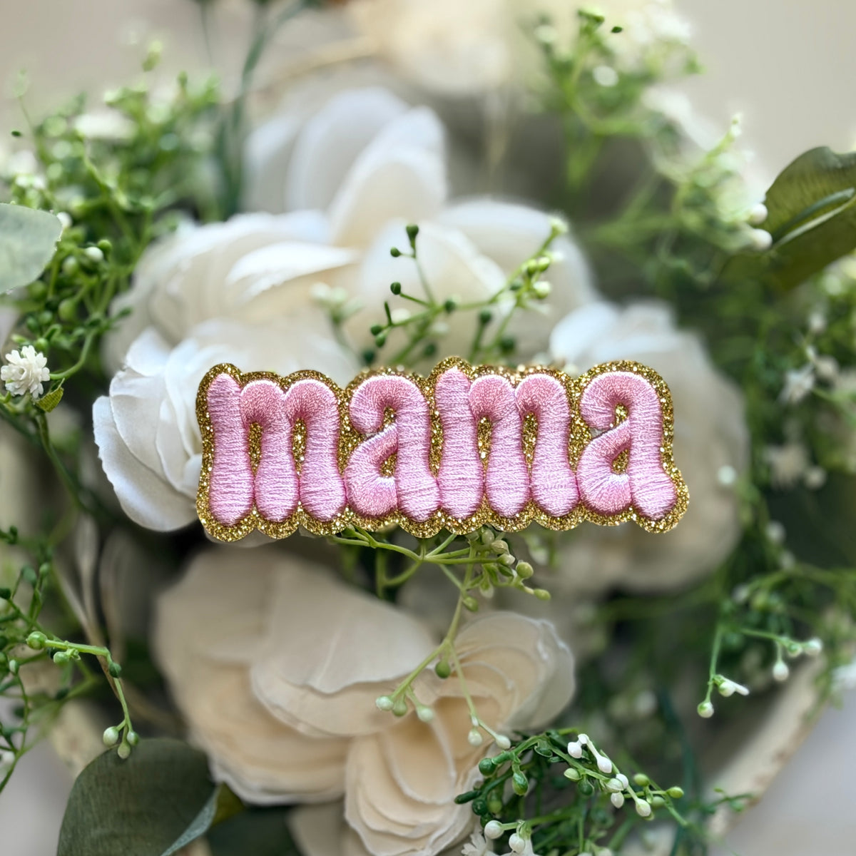 All Pink Glitter Mama Iron on Patch