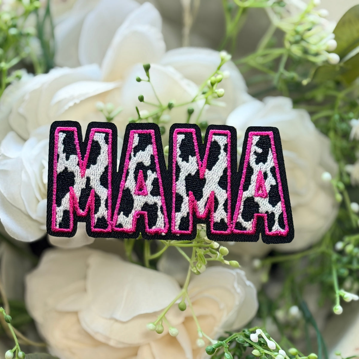 Mama Pink Cow Print Iron on Patch