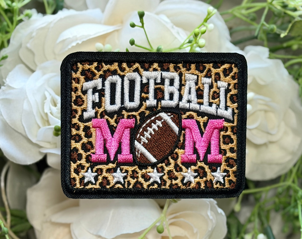 Football Mom Pink Leopard Iron on Patch