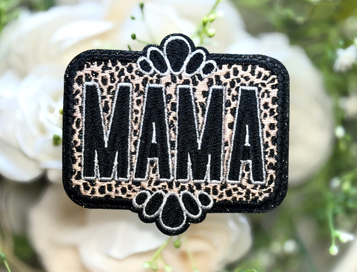 Black & Leopard Print Mama Iron on Patch