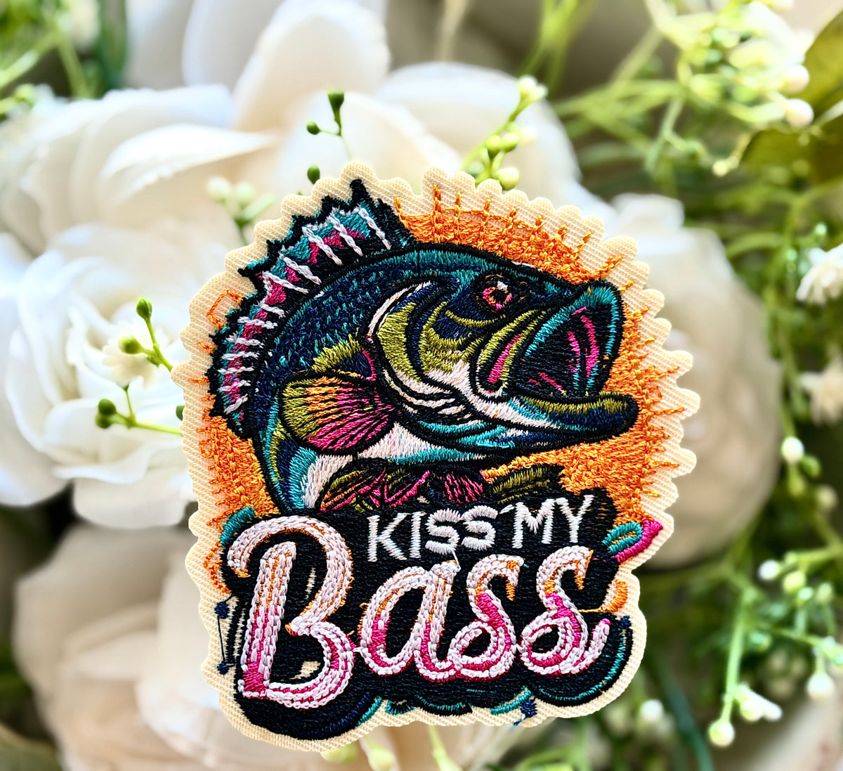 Kiss My Bass Fish Iron on Patch