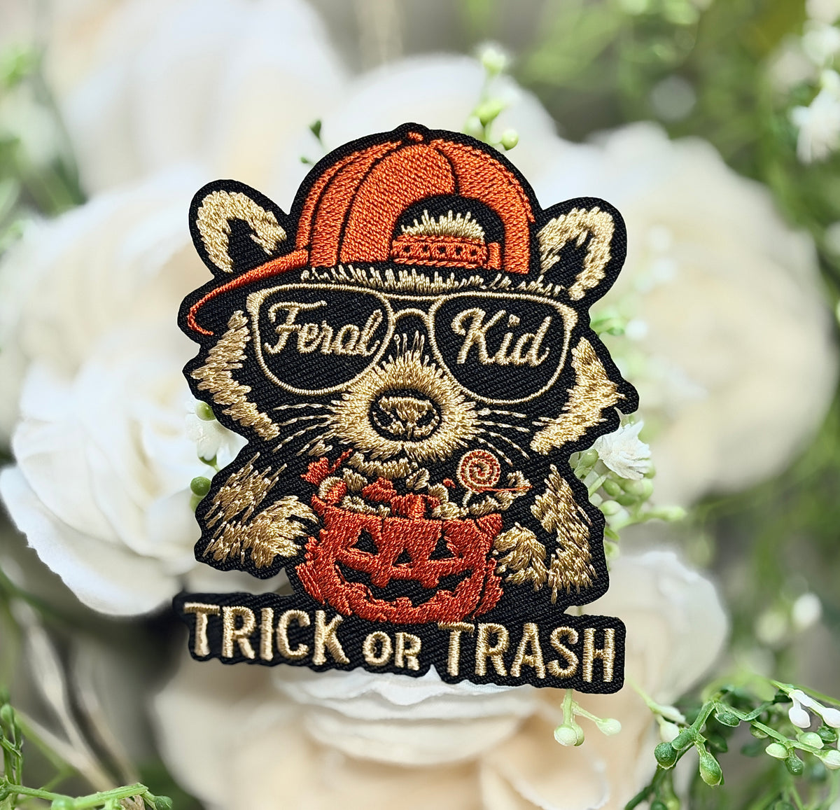 Raccoon Trick or Trash Iron on Patch