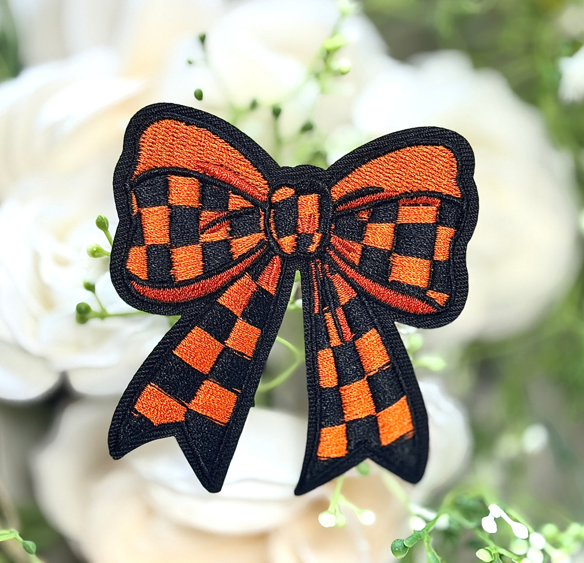 Orange Plaid Bow Iron on Patch