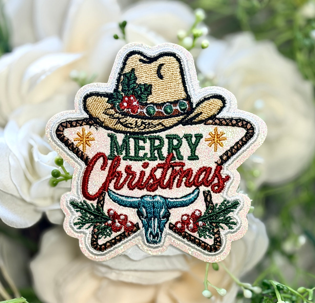 Merry Christmas Star Iron on Patch