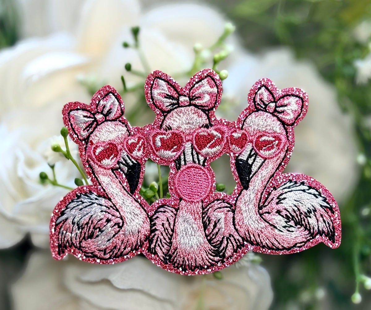Pink Flamingo Trio Iron on Patch