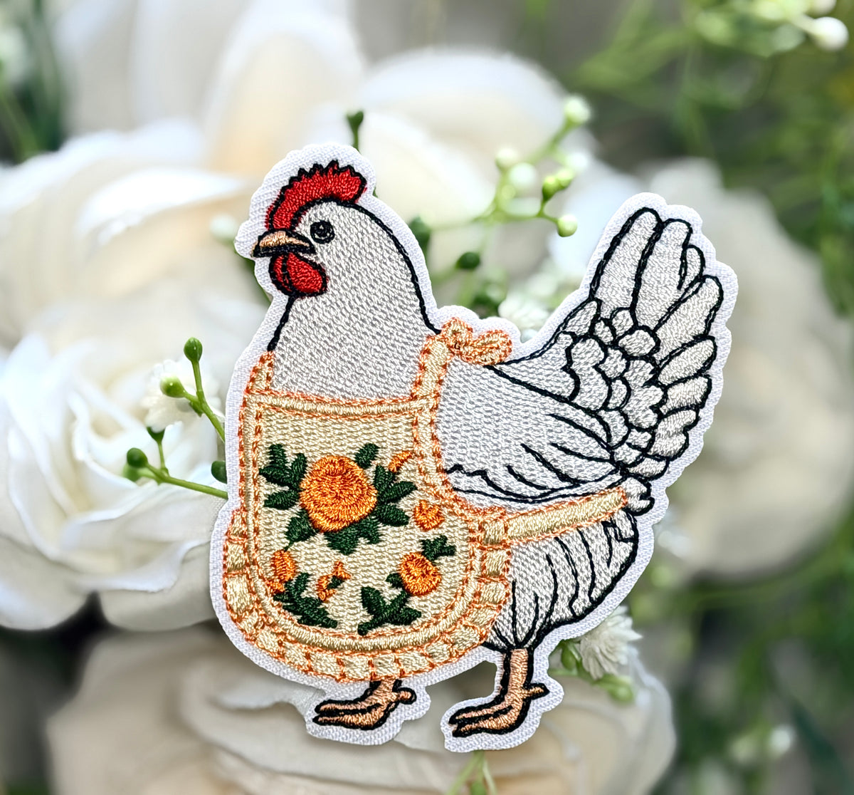 Floral Chicken Iron on Patch