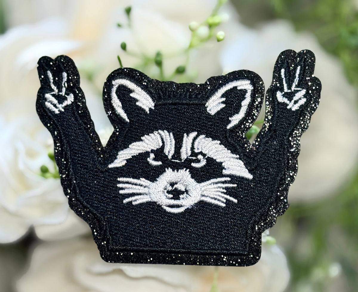 Feral Glitter Raccoon Iron on Patch