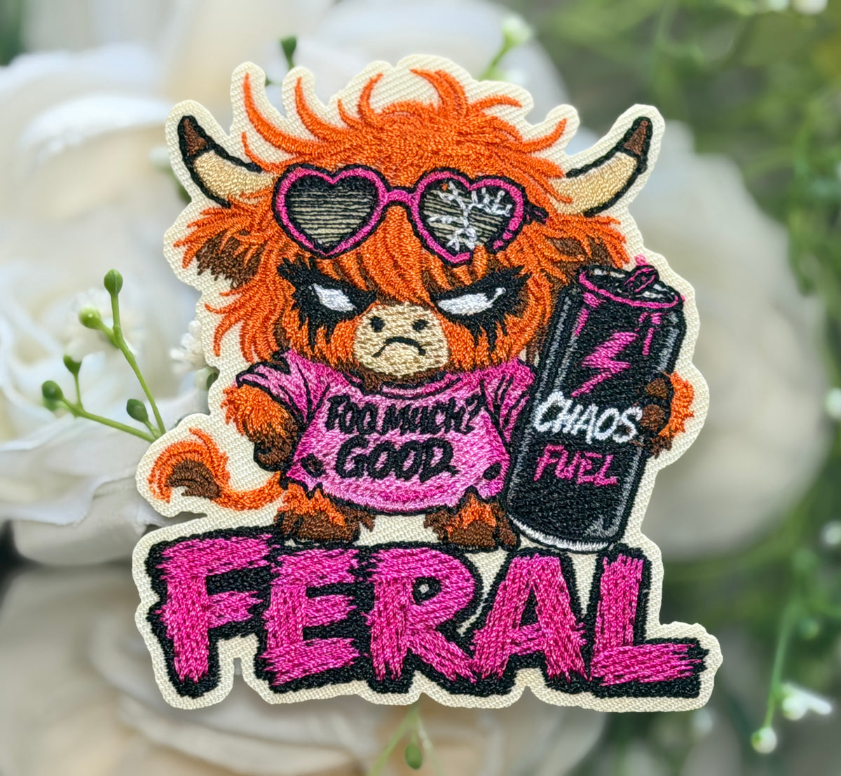 Feral Highland Cow Iron on Patch