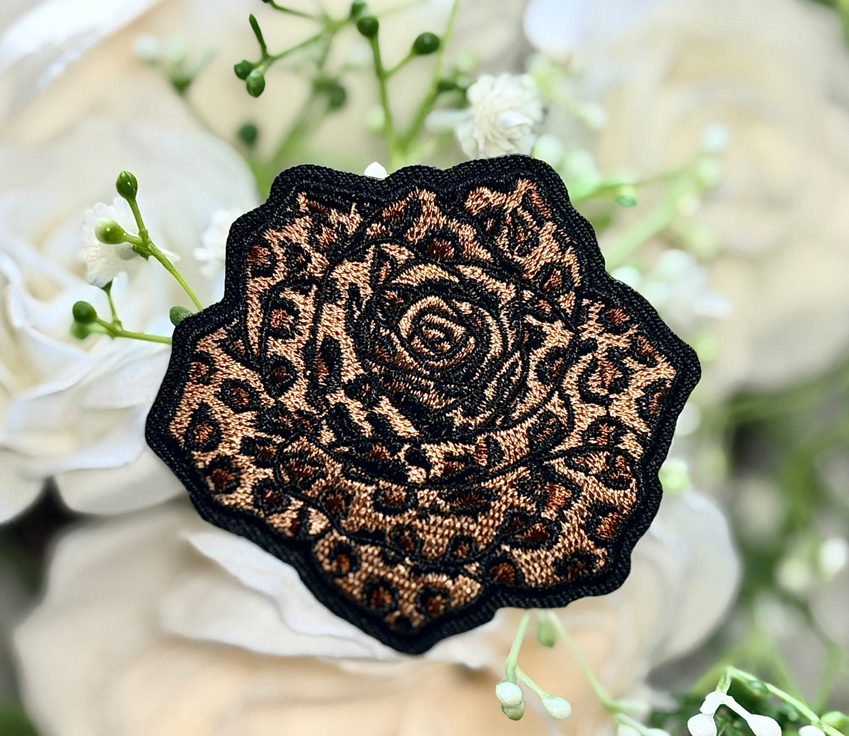 Brown Leopard Rose Iron on Patch