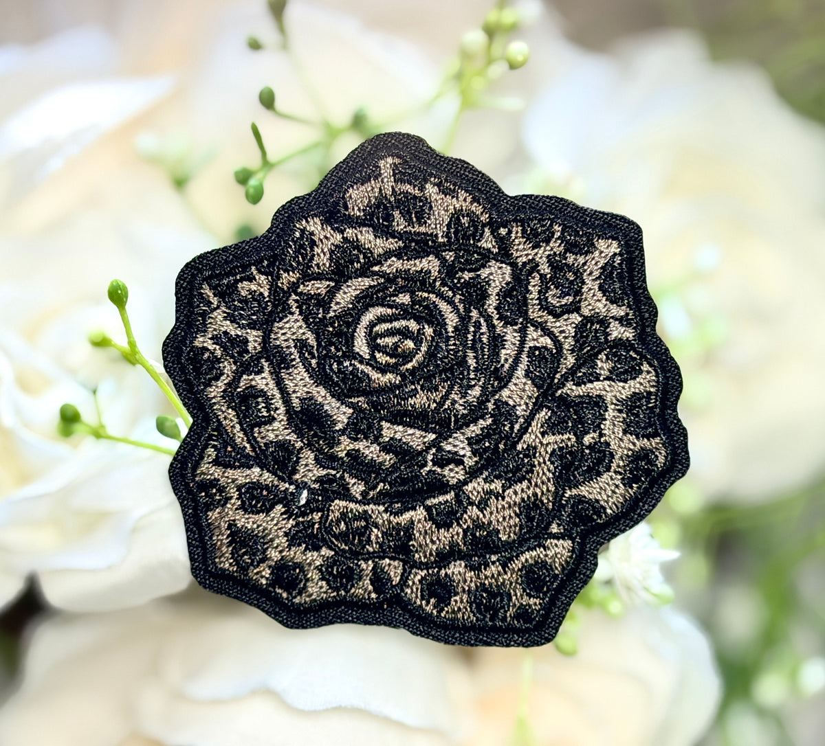 Black Gray leopard Rose Iron on Patch