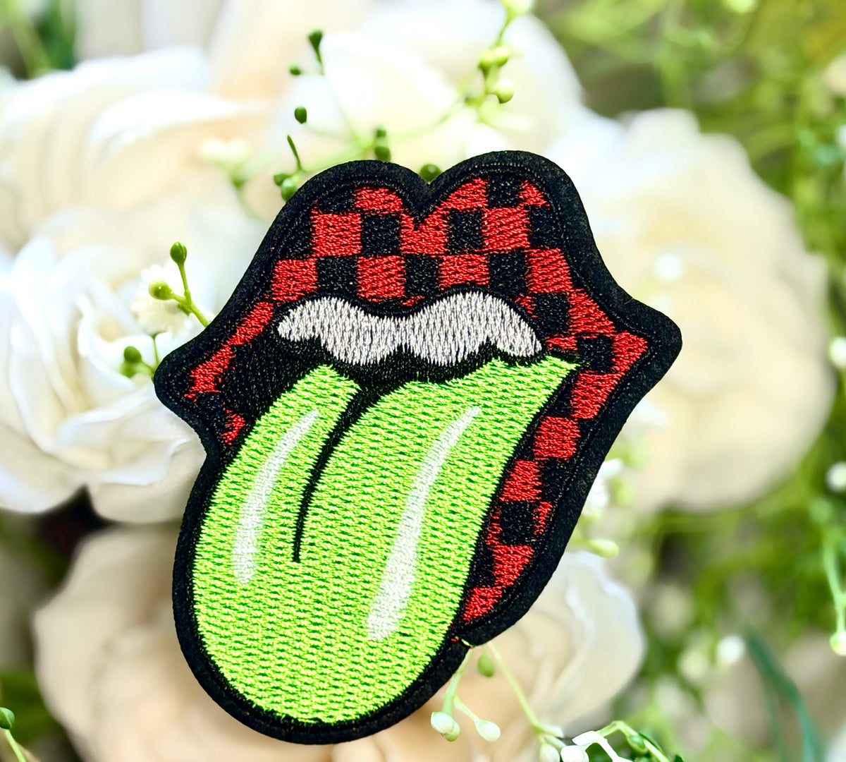 Green Tongue, Lips Iron on Patch