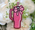 Pink Tumbler Bow Iron on Patch