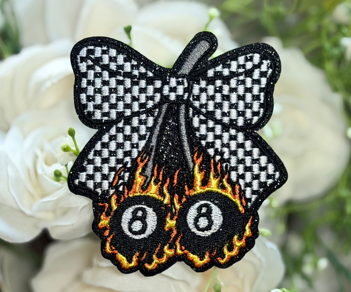 8 Ball Bow Iron on Patch