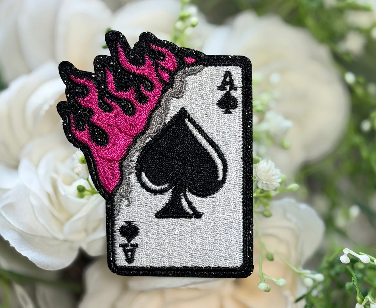 Flaming Ace Card Iron on Patch