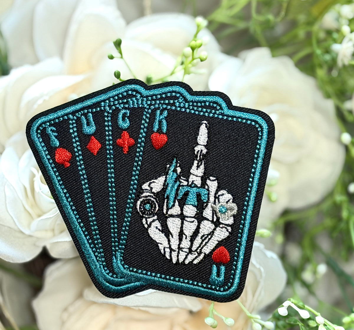 Blue Knuckles Skull Cards Iron on Patch