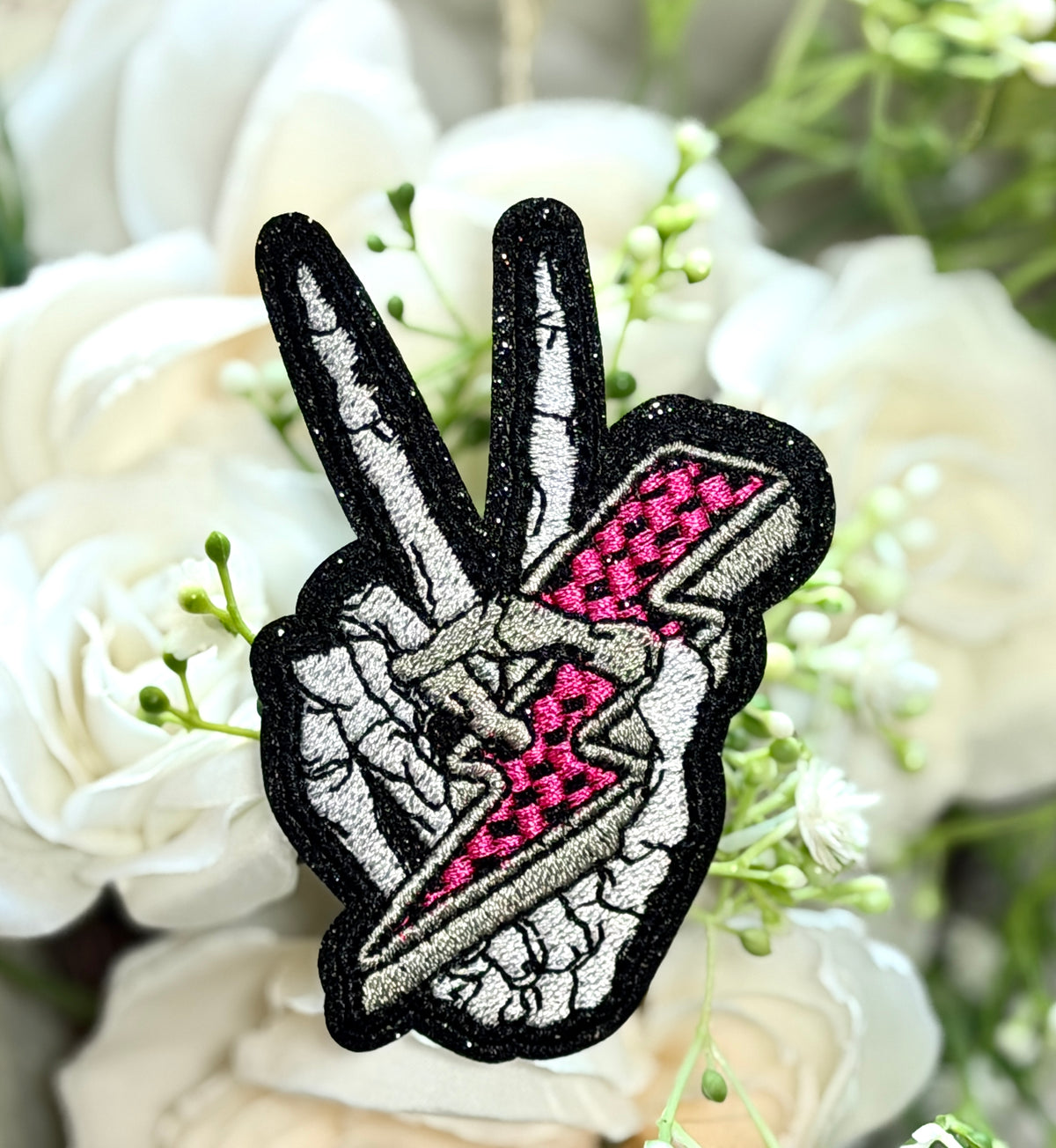 Pink Peace Bone Hand Iron on Patch