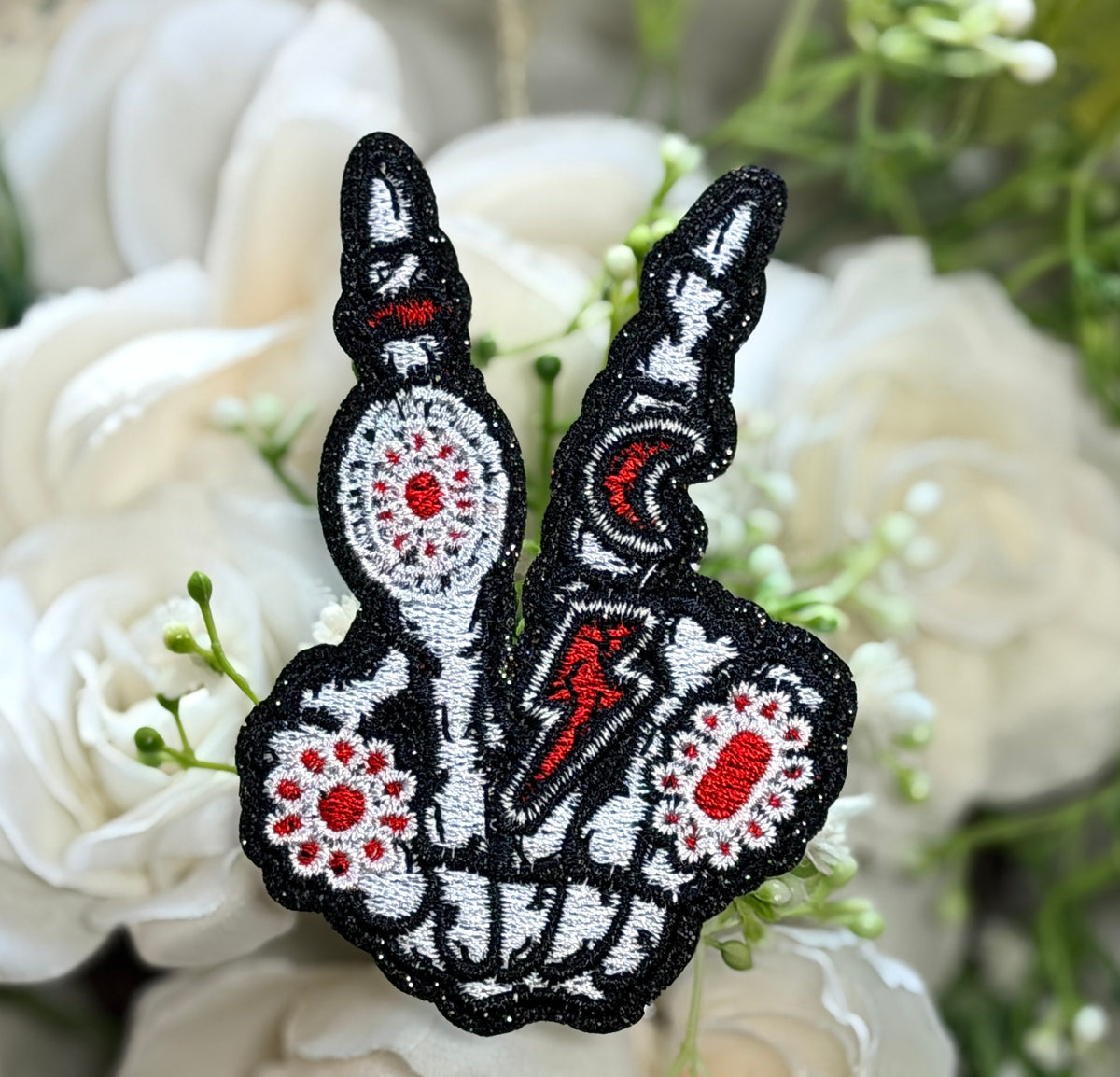 Red Western Skull Hands Iron on Patch