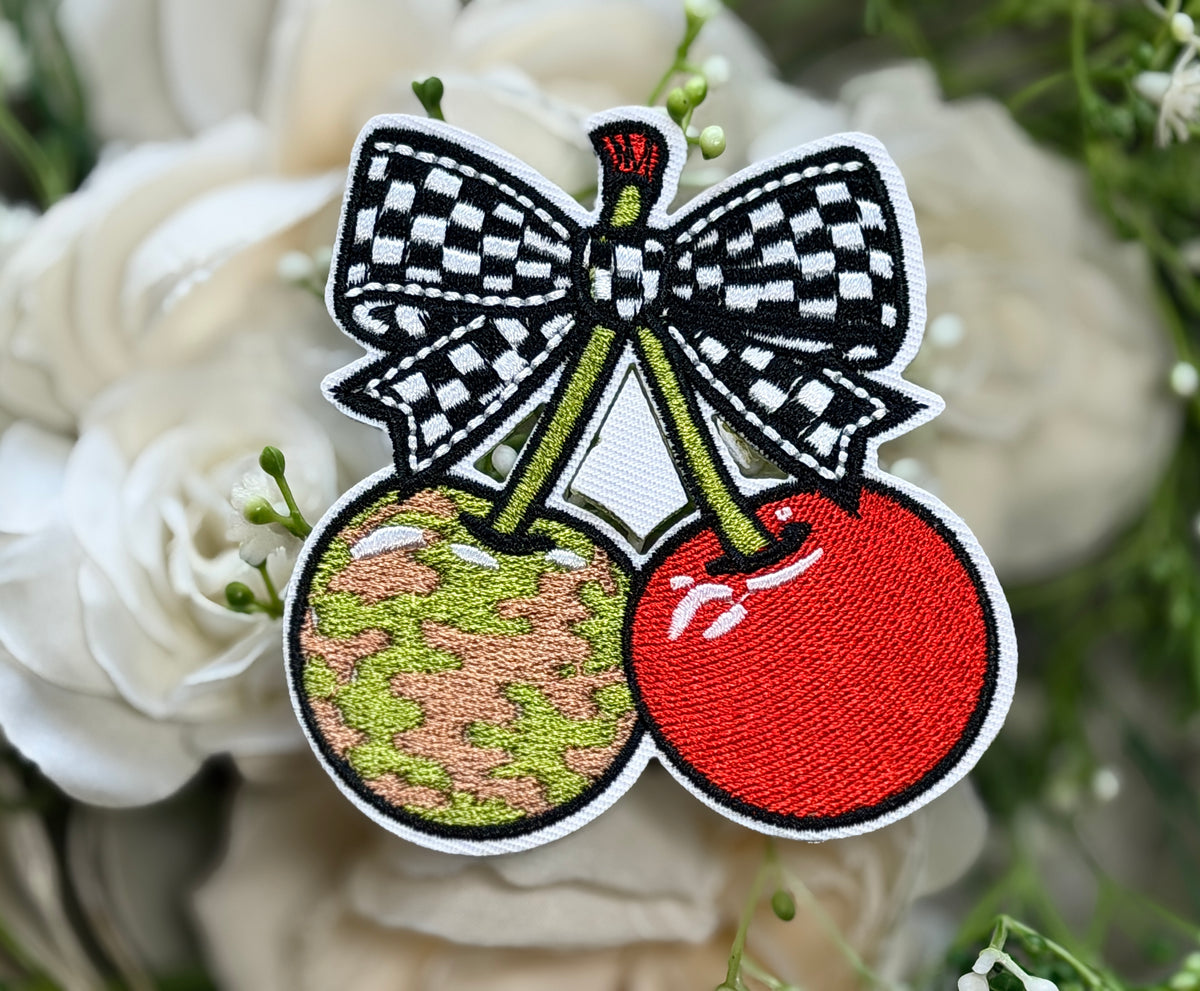 Red, Checkered, Camo Cherries Iron on Patch