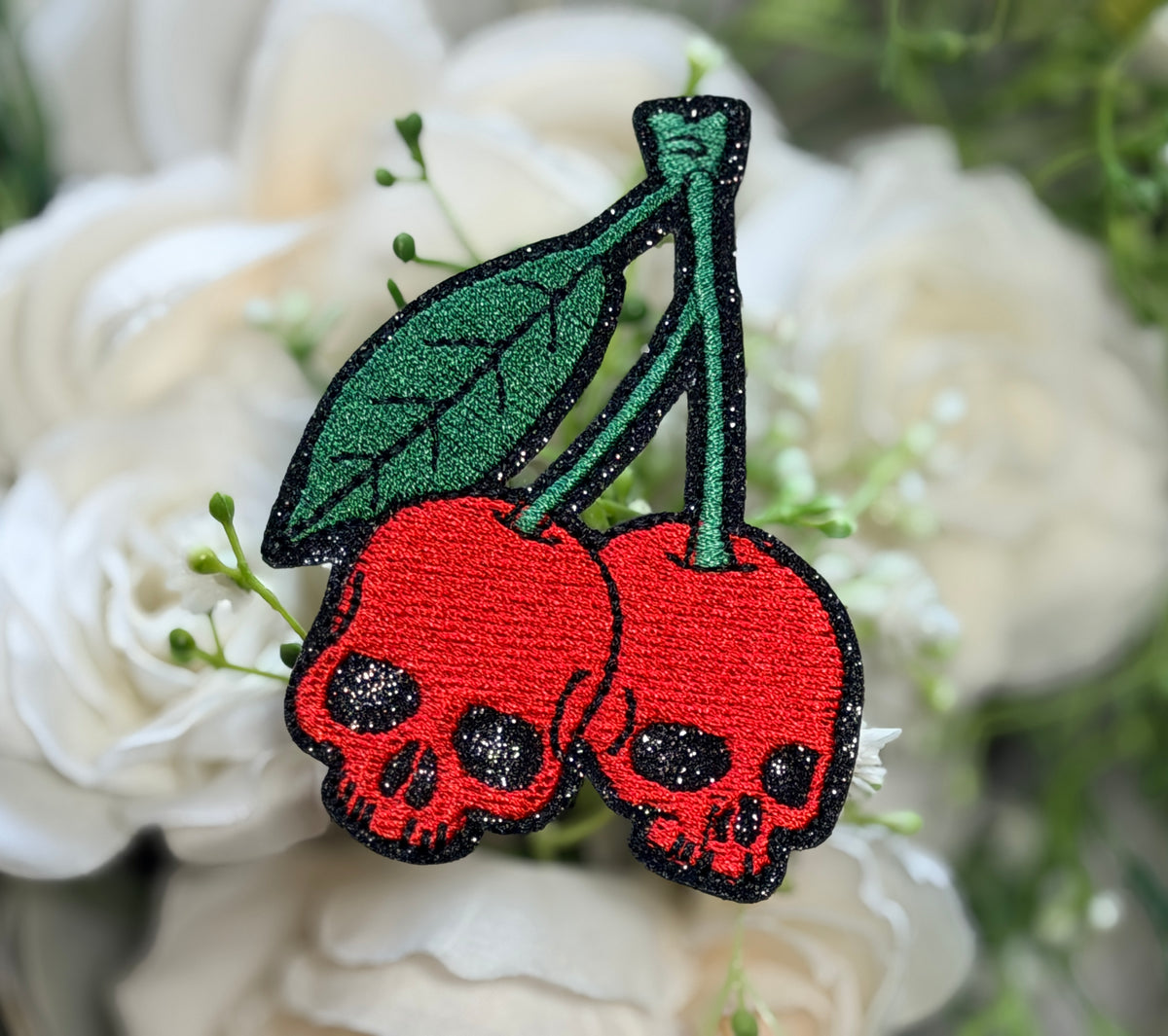 Red Skull Cherries Iron on Patch