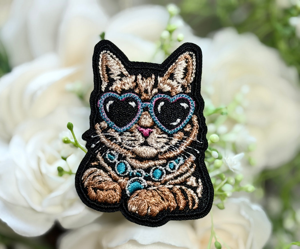 Cat Turquoise Necklace Iron on Patch