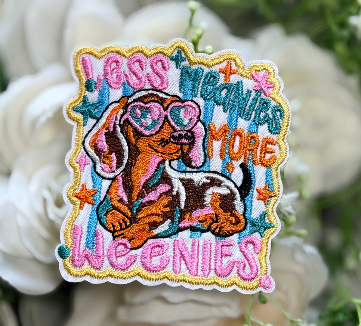 Less Meanies More Weanies Iron on Patch