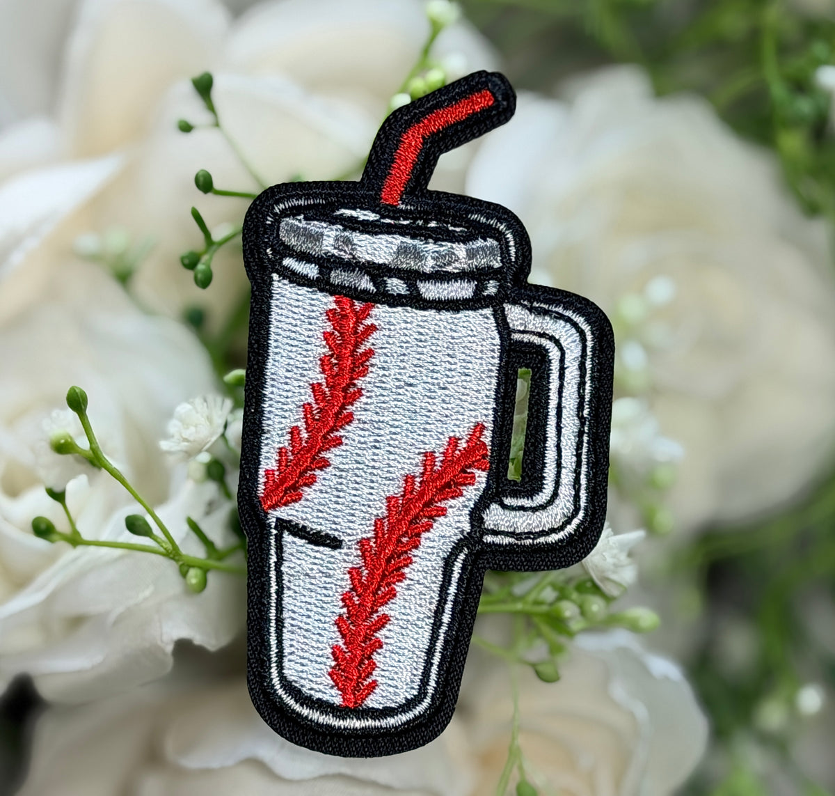 Baseball Drink Red & White Iron on Patch