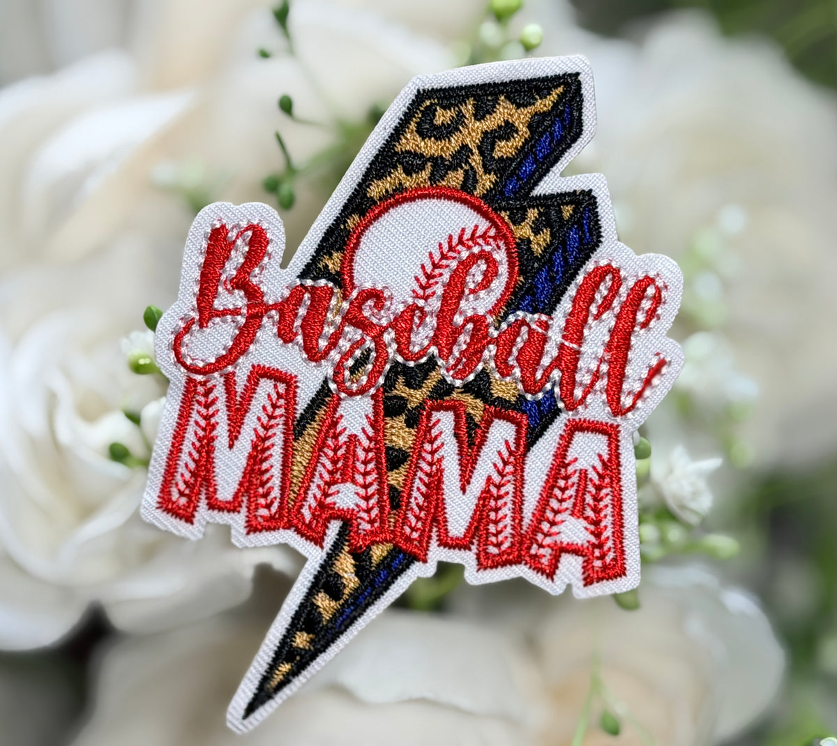 Baseball Mama Lightning Iron on Patch
