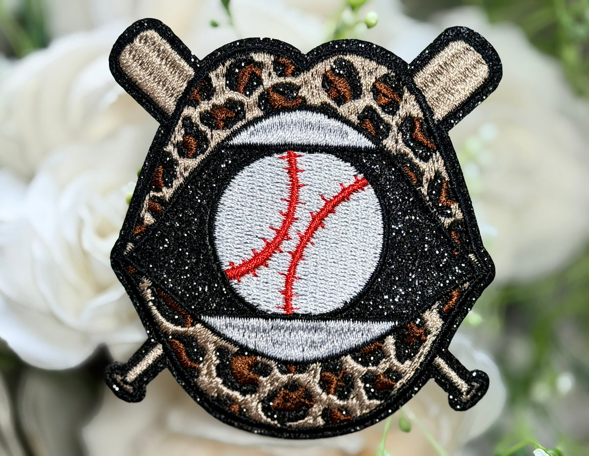 Leopard Baseball Mouth Iron on Patch