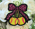 Leopard Softball Bow Cherries Iron on Patch