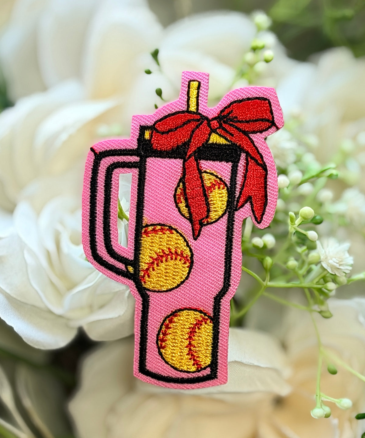 Pink Softball Drink Iron on Patch