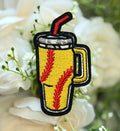 Yellow Softball Drink Iron on Patch