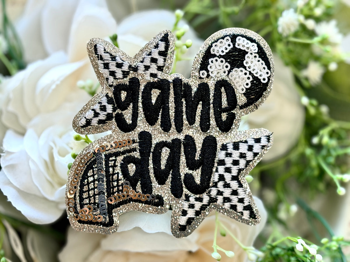 Glitter Game Day Soccer Iron on Patch