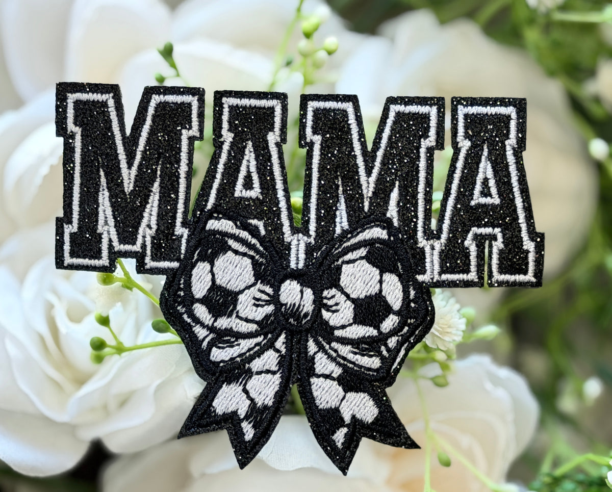 Mama Soccer Bow Iron on Patch