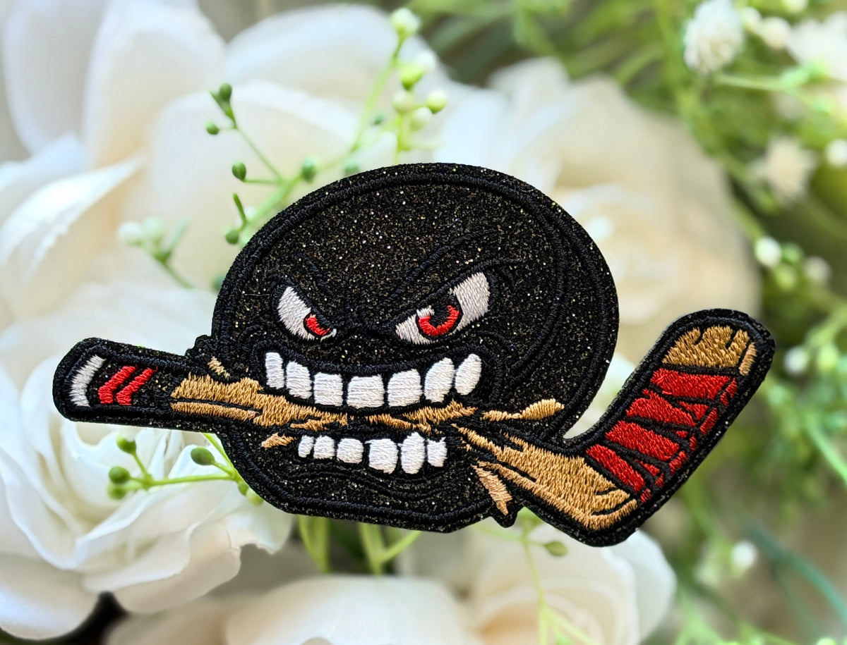 Hockey Puck Face Iron on Patch