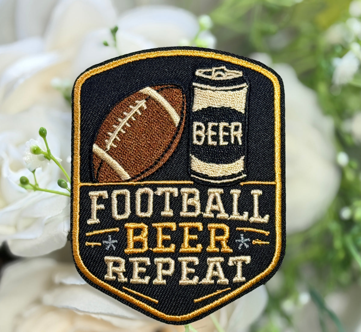Football Beer Repeat Iron on Patch