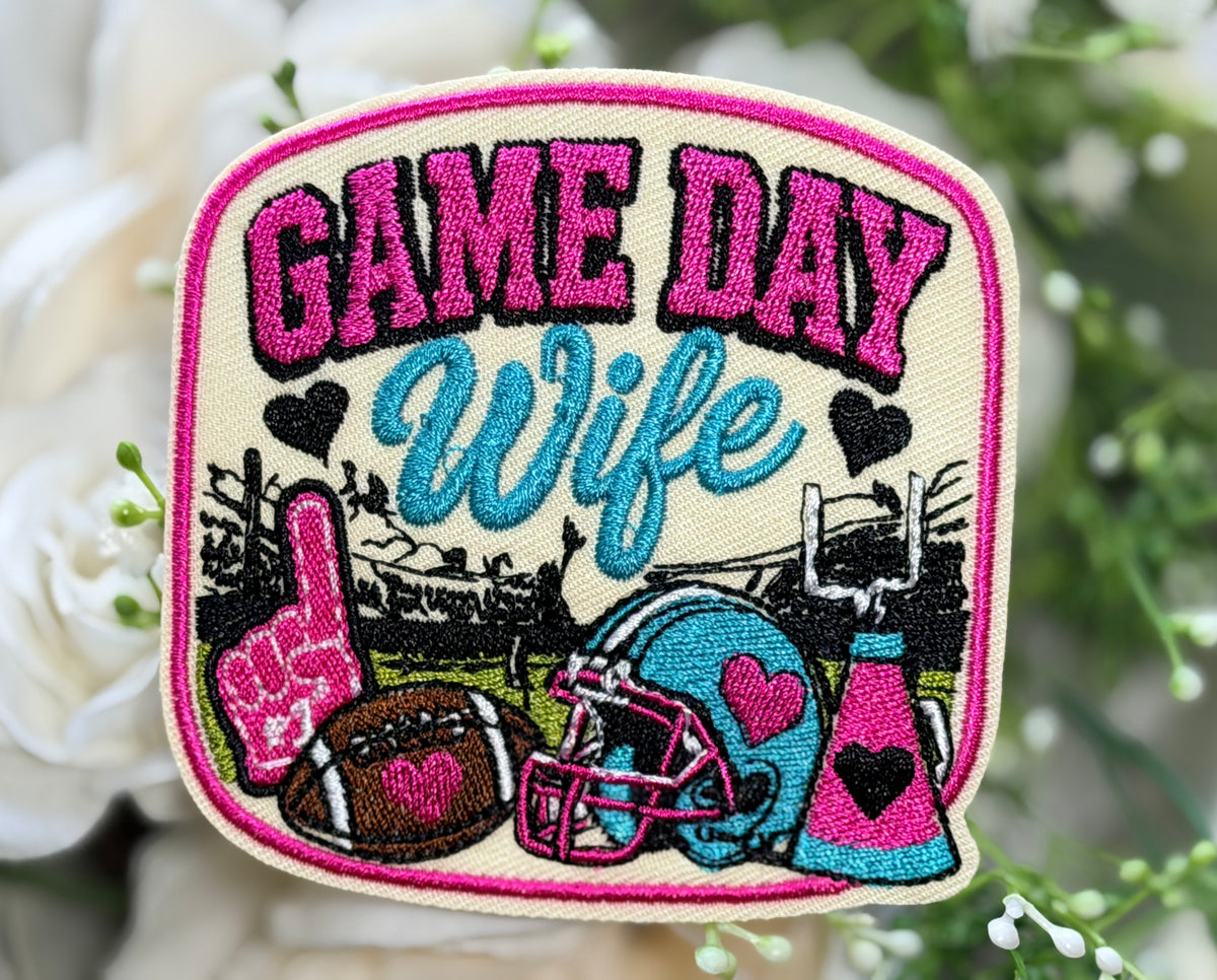 Game Day Wife Football Pink Iron on Patch