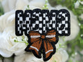 Checkered Football Mama Bow Iron on Patch