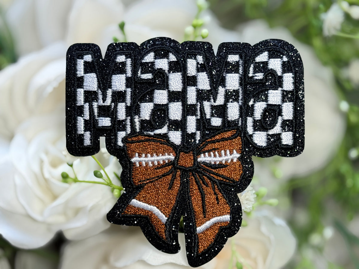 Checkered Football Mama Bow Iron on Patch