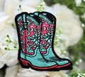 Turquoise Floral Boot Iron on Patch