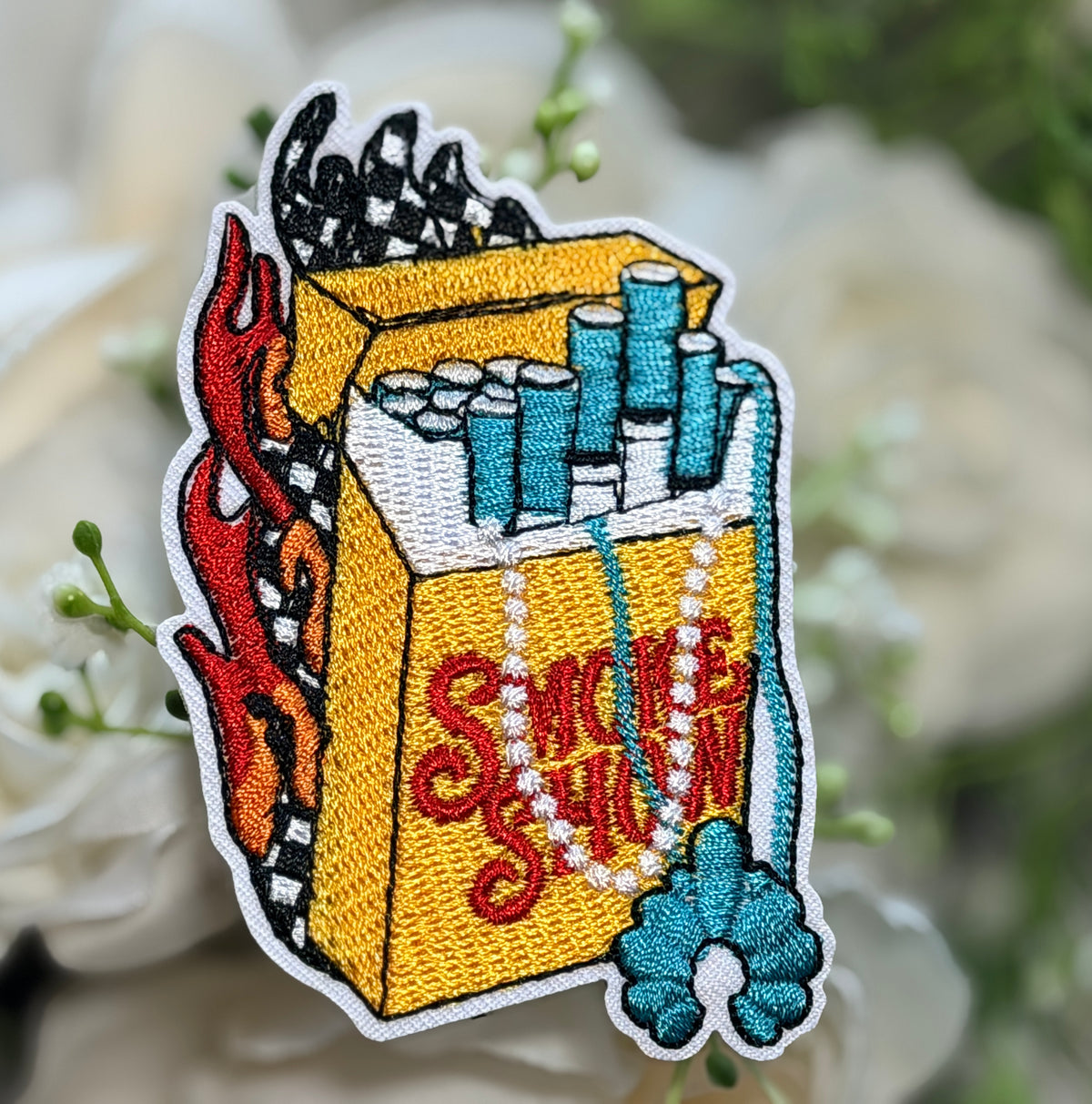 Cowboy Cigarette Pac Turquoise Iron on Patch