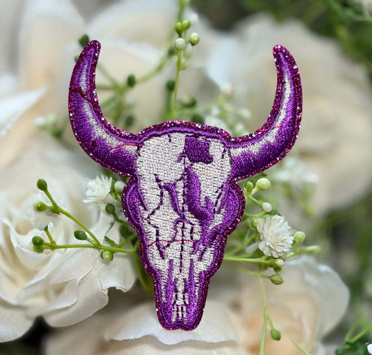 Purple Longhorn Skull Iron on Patch
