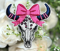 Pink Bow Longhorn Skull Iron on Patch