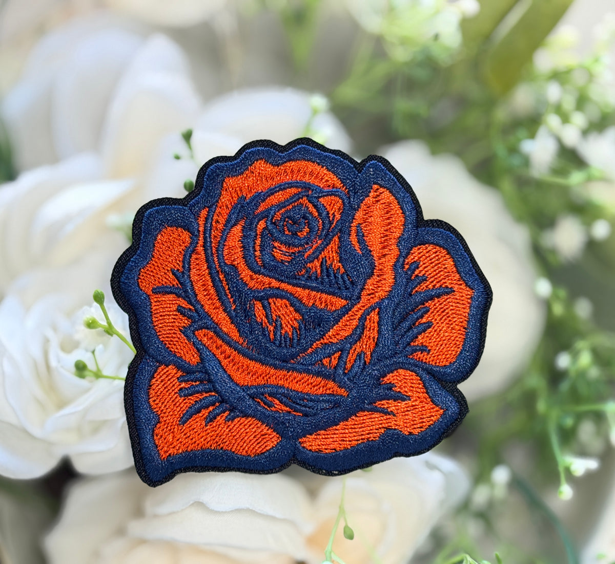 Orange Blue Rose Iron on Patch