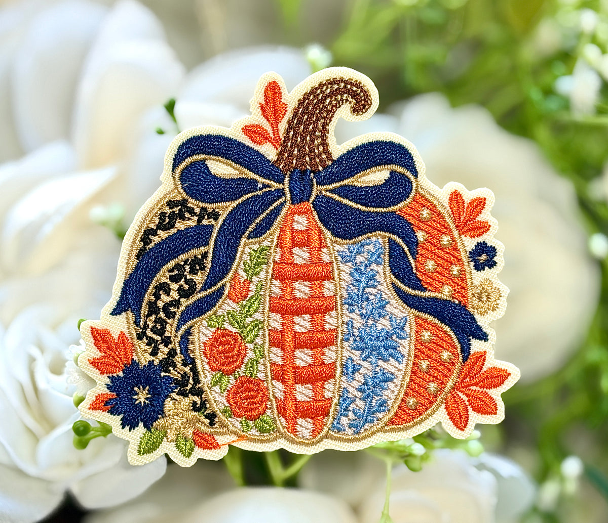 Fall Floral Pumpkin Iron on Patch