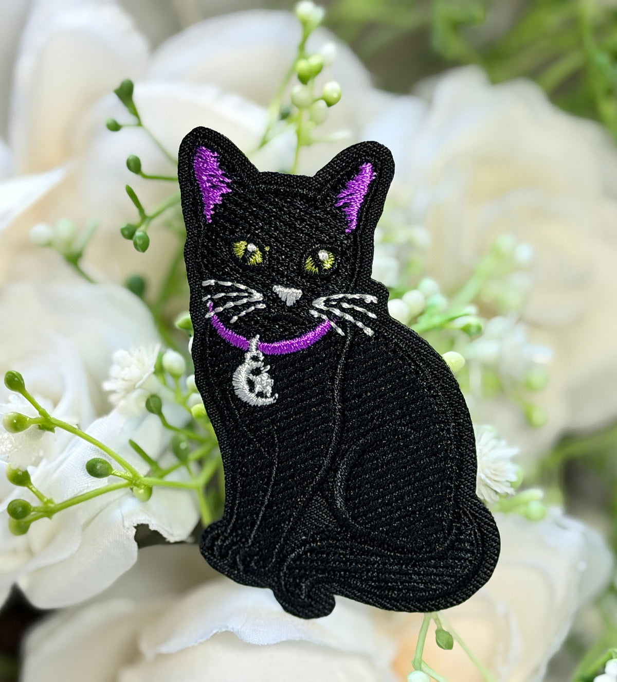 Black Cat Purple Hat Iron on Patch