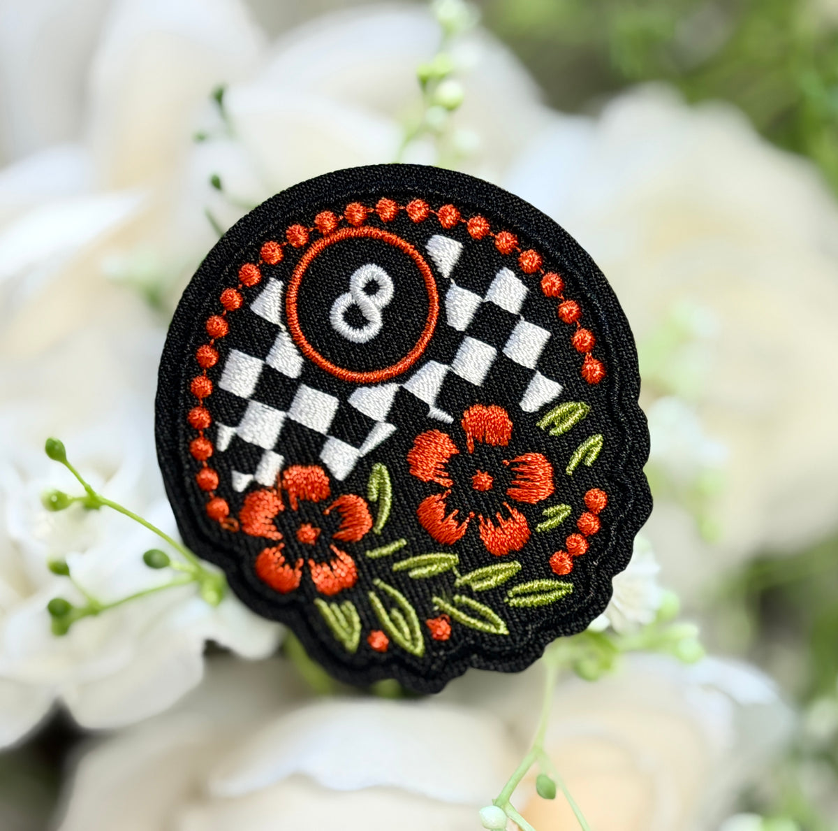 Orange Floral 8 Ball Iron on Patch
