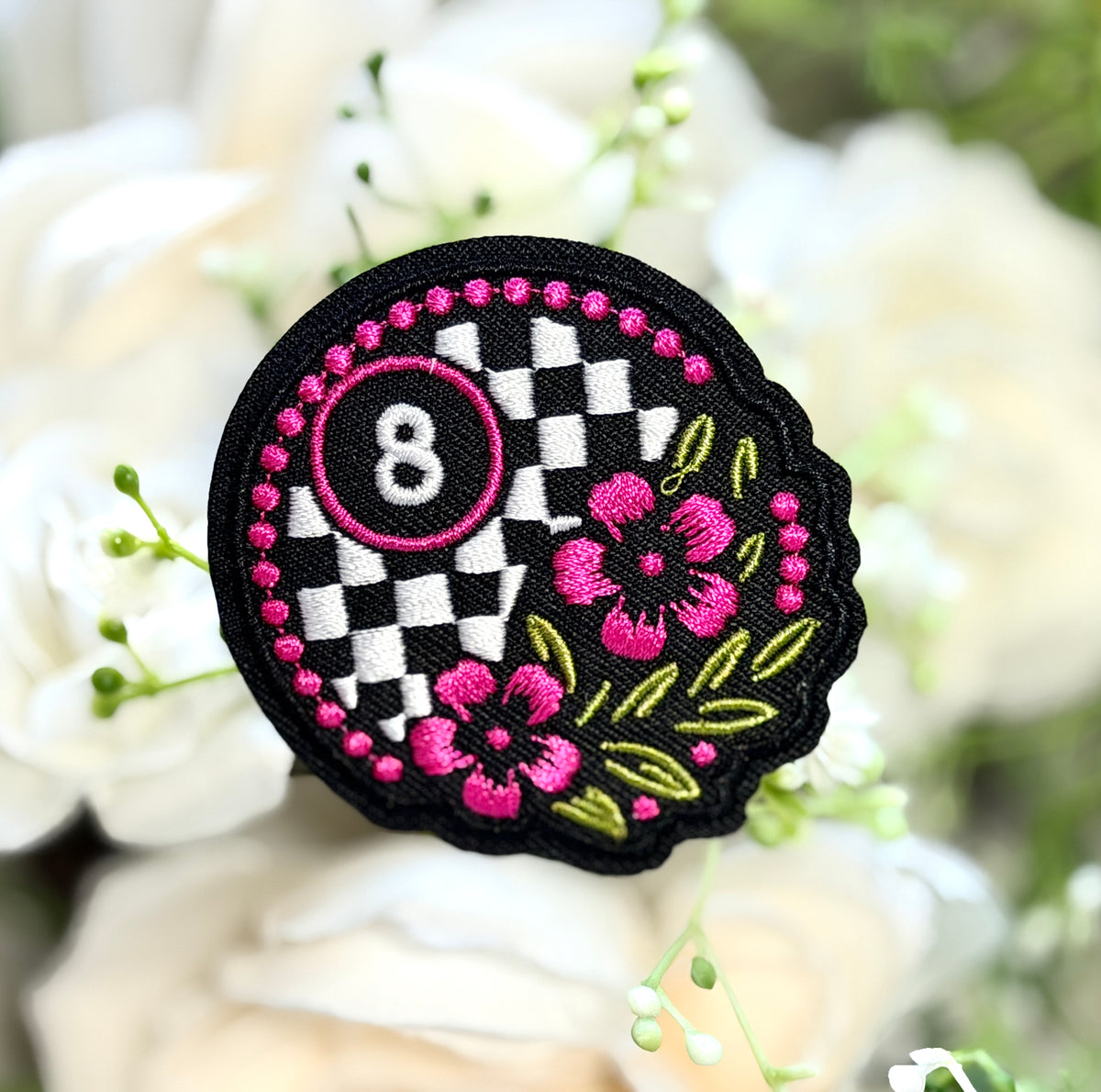 Purple Floral 8 Ball Iron on Patch