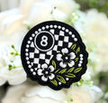 White Floral 8 Ball Iron on Patch